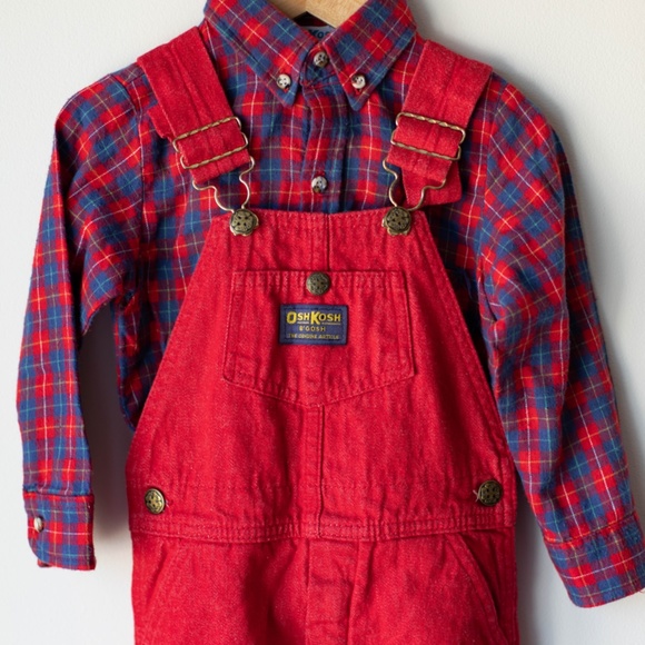 Vintage OshKosh Red denim Overall set - Picture 1 of 5
